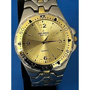 Mens Helbros Two Tone Stainless Steel Gold Dial Watch New Battery